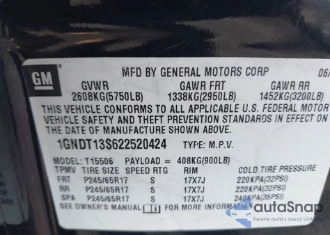 2002 Chevrolet Trailblazer Ltz z USA, uszkodzony, nr VIN 1GNDT13S622520424